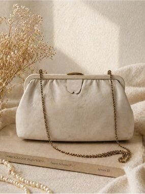 Classic Cream Leather Chain-Handle Women's Bag